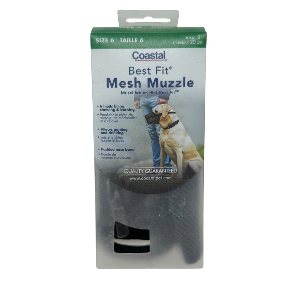 Coastal Best Fit Mesh Dog‎ Muzzle Size 6 Black Adjustable Soft Breathable